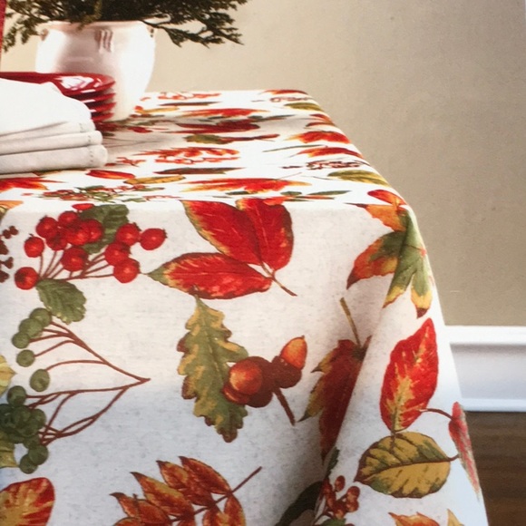 Leaves & Cranberries Fabric Rectangular Tablecloth - Picture 8 of 8